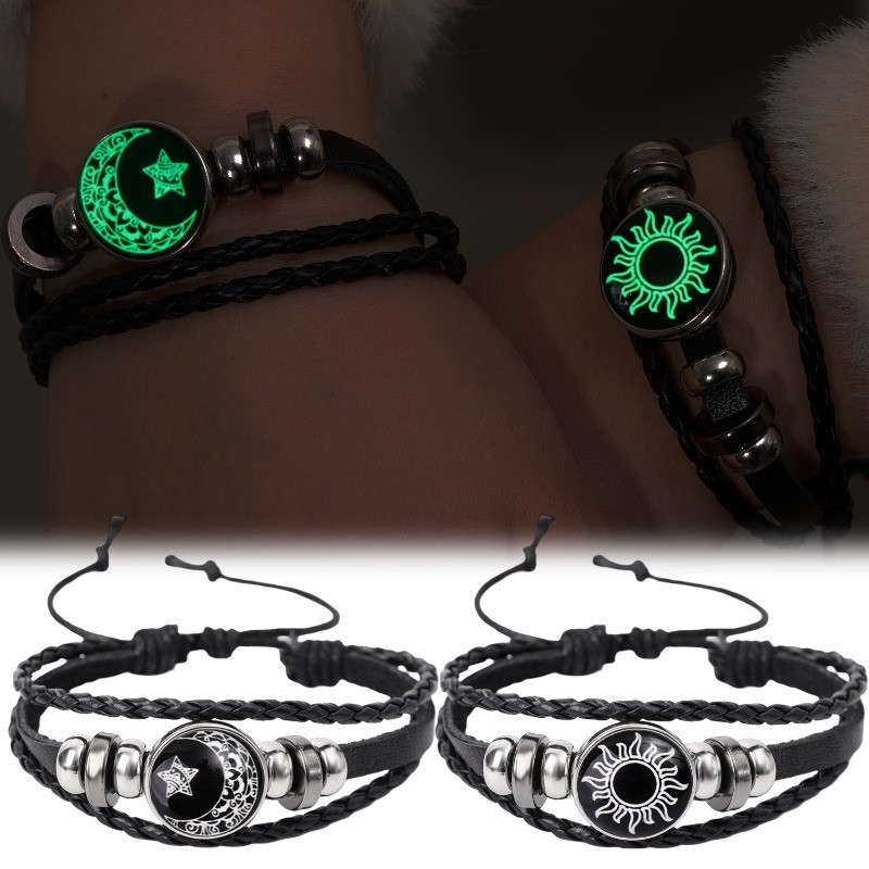 Feminino Masculino Luminoso Sol Lua Trançado Corda Ajustável