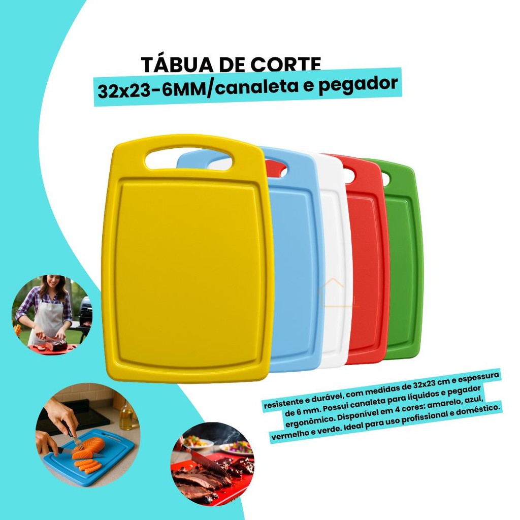 Tábua De Corte Profissional 32x23 6mm Canaleta E Pegador Polietileno ...