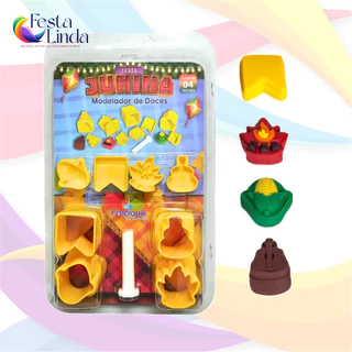 Kit Modelador Ejetor Molde Para Massas Brigadeiro e Doces - Festa Junina 9 Peças