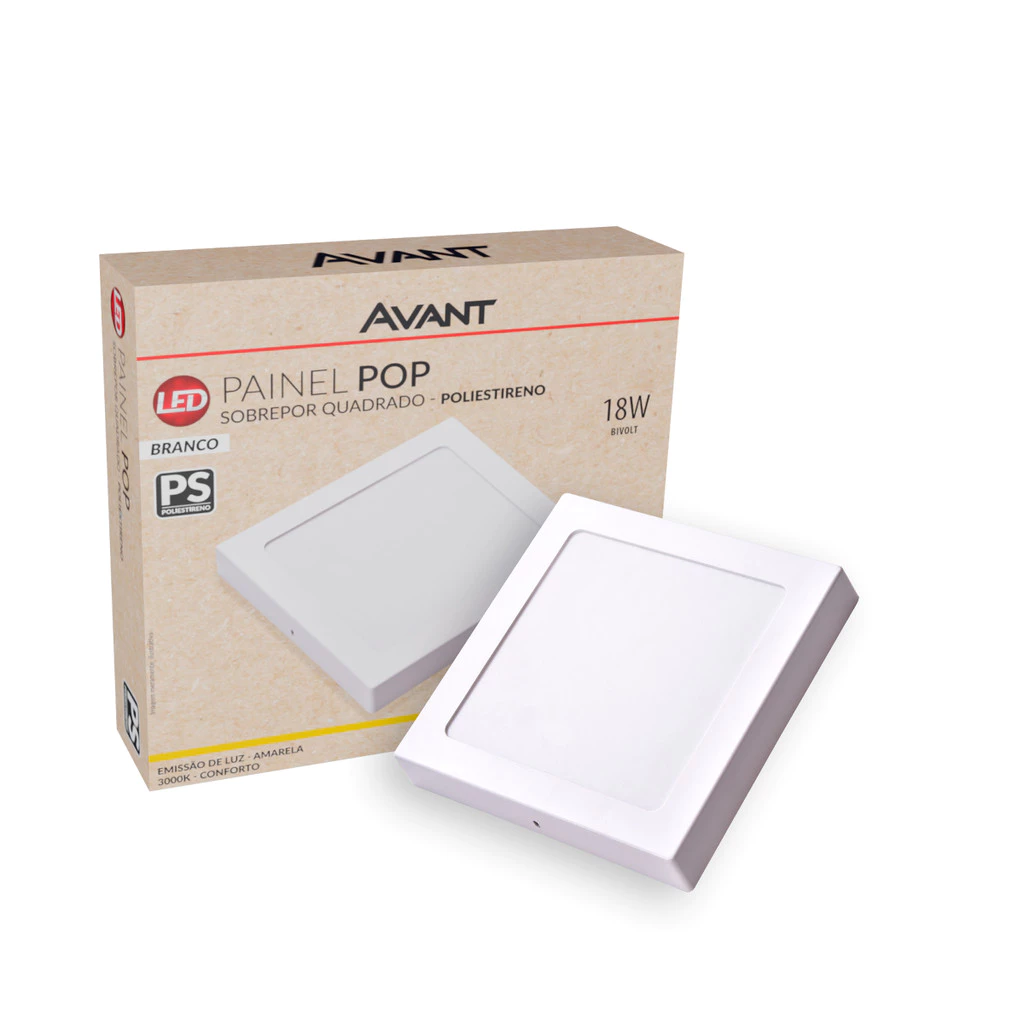 Kit 10 Painel Plafon Led Pop Sob. Quadrado 18w 3000k, 4000k e 6500k Branco Quente , Neutro e Frio 19x19cm Branco Avant