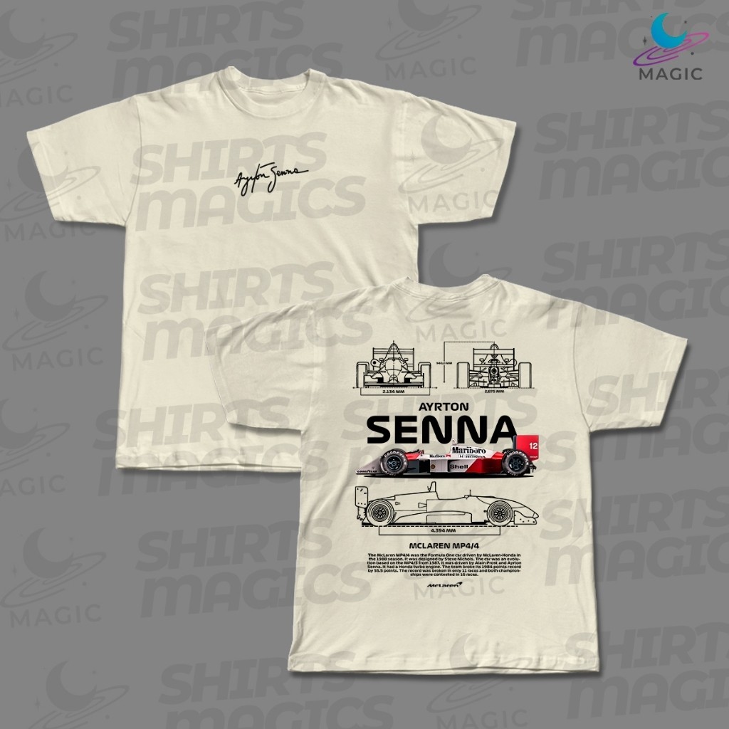 Camisa Básica Magic Car F1 - FORMULA 1 MP4/4 1988 logo centro assinatura 100% algodão unissex
