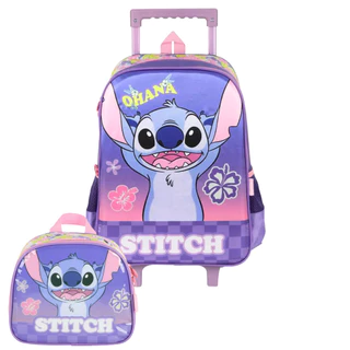 Kit Mochila De Rodinhas Lancheira Escolar Stitch Florido em Oferta na Shopee