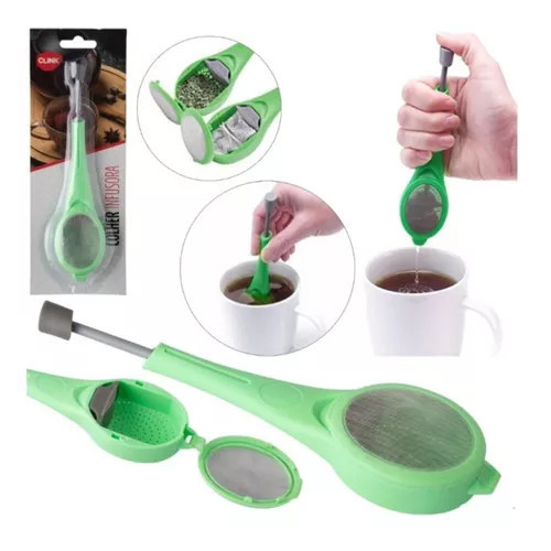 COLHER INFUSOR COADOR CHA DE PLASTICO COM ESPREMEDOR 18X4X2CM CLINK ...