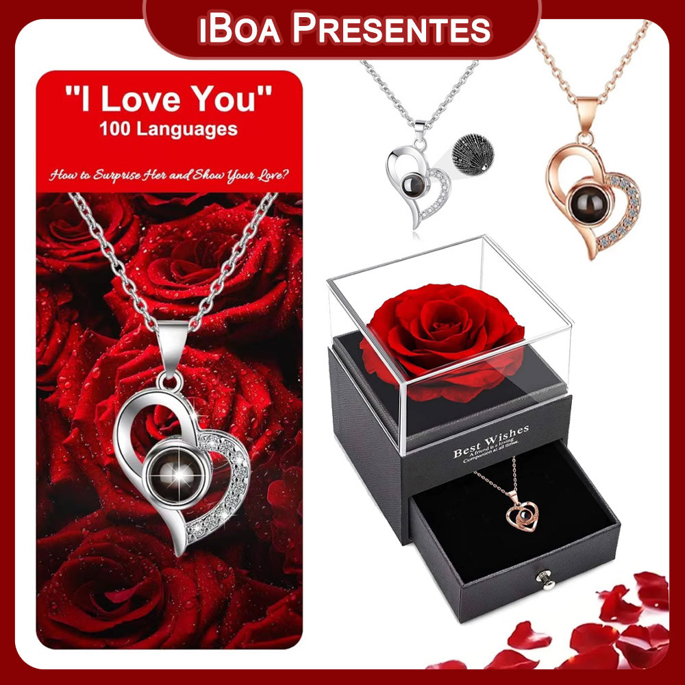 Eu Te Amo Em 100 Idiomas Colar De Amor Rosa EternaColar De Prata Com ...