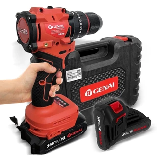 【GENAI】Brushless Furadeira Parafusadeira 3/8" a bateria 36V Com Impacto Profissional 1750r/min 65N.m Broca Bits Maleta