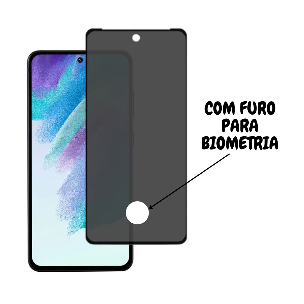 Película de Privacidade Vidro 3D Samsung Galaxy S21 FE Com Furo Para Biometria