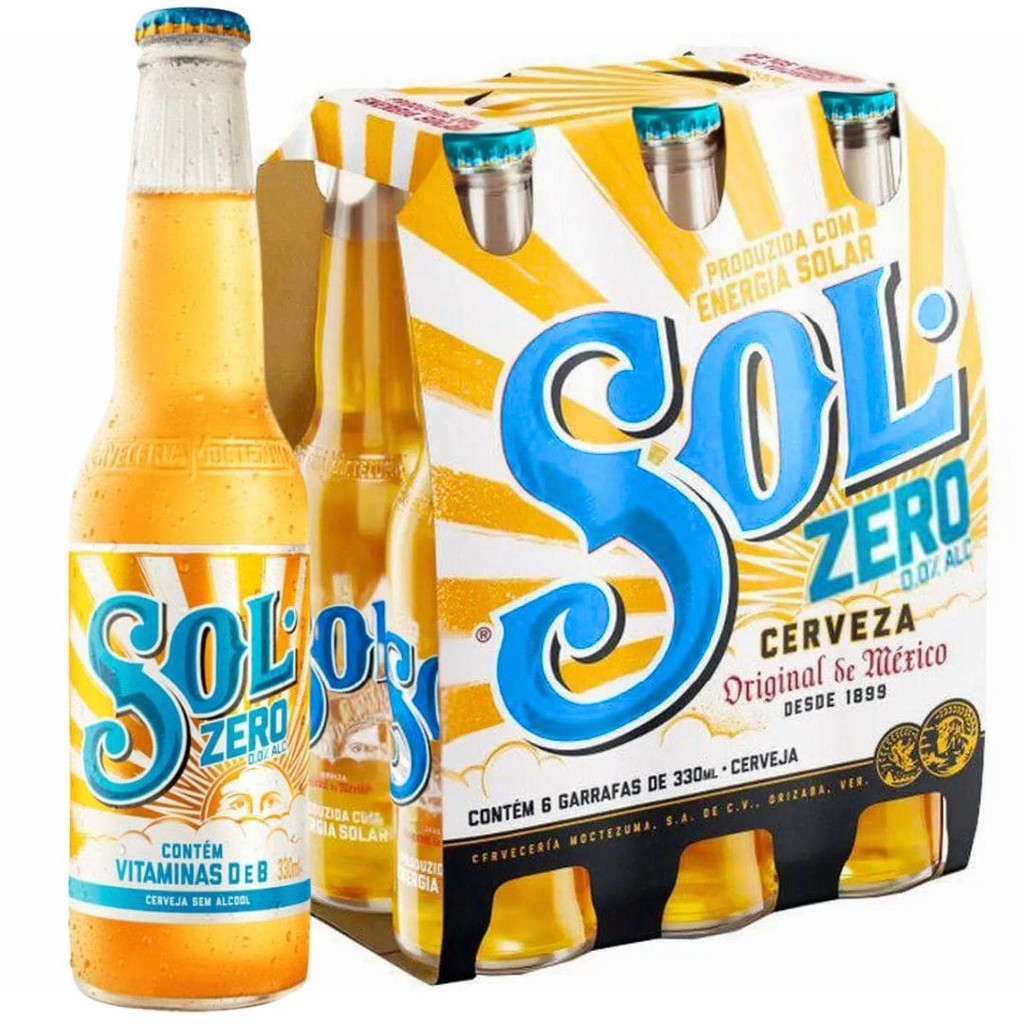 Pack 6un Cerveja Sol 0,0% Zero Álcool Leve Sem Glúten Long Neck 330ml ...