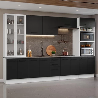 Armário de Cozinha Completa 340cm Branco/Preto Agata Madesa 01 em Oferta na Shopee