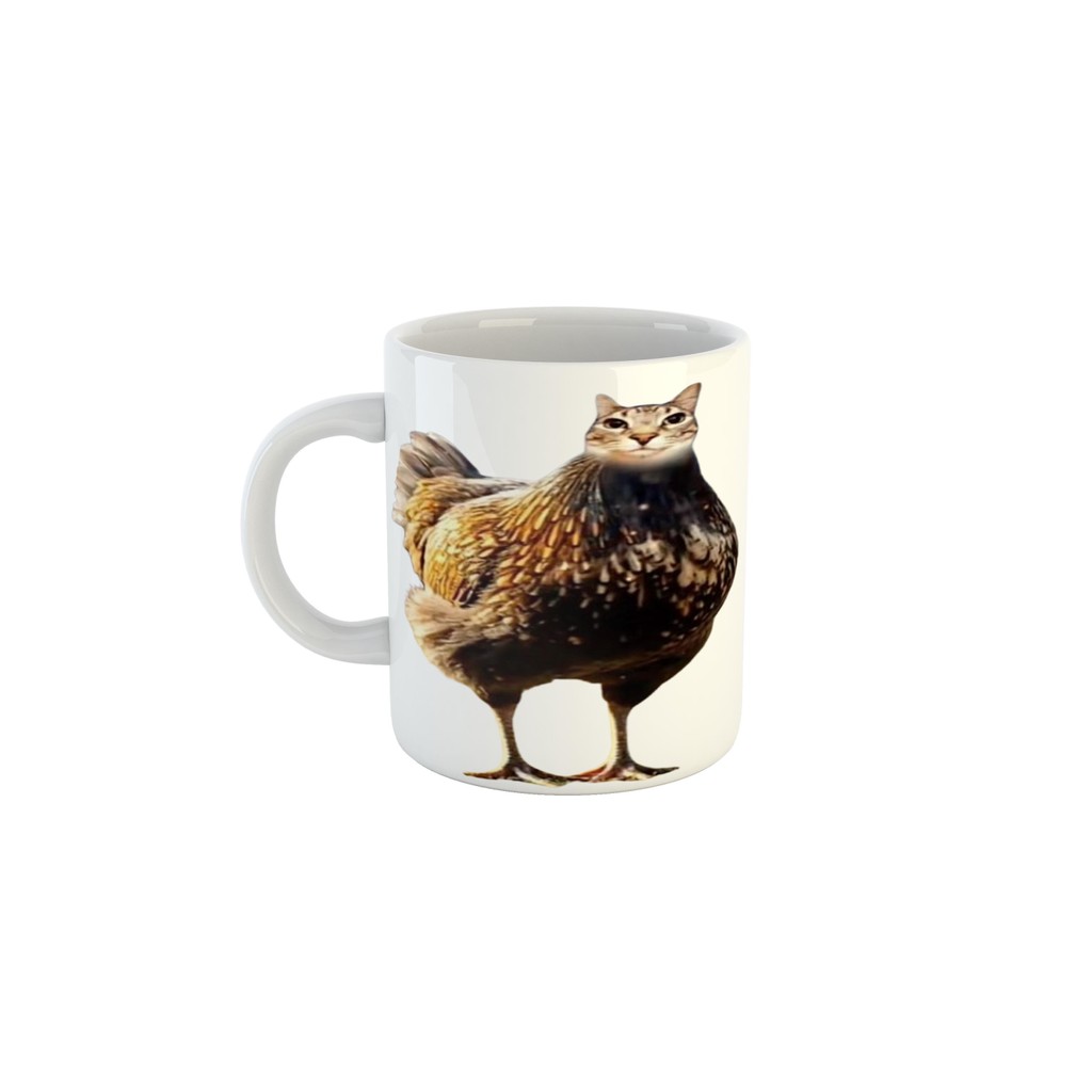 Caneca Meme Fusão engraçada Gato misturado com Galinha
