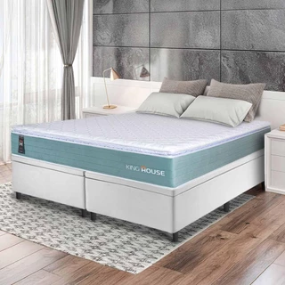 Conjunto Box Baú Branco Lagos Verde Molas Ensacadas King 193x203x73 - King House