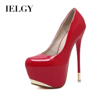 IELGY Boca Rasa Salto Alto Moda Couro Envernizado Brilhante 16cm Sapatos Femininos De Fino