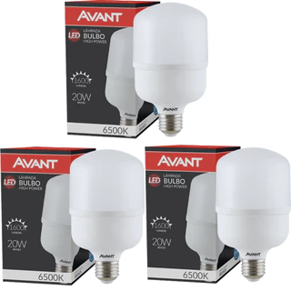 Kit 3 Lâmpada Bulbo Led 20W Luz Branca 6500K Bivolt 127v 220v Soquete E27 Avant em Oferta na Shopee