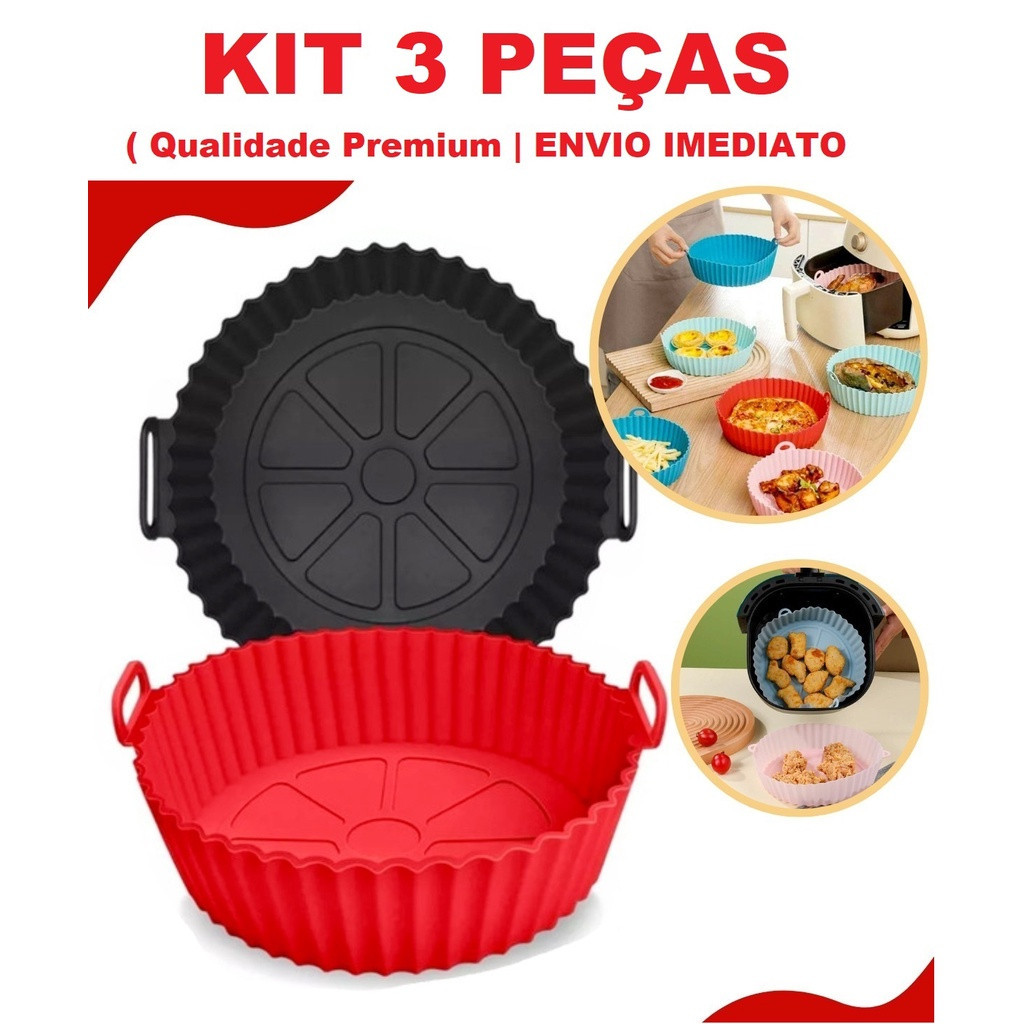 KIT 3 Forma De Silicone Para Air Fryer Forno Microondas Fritadeira Assadeira – Reutilizável Antiaderente Flexível