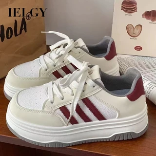 IELGY 2025 Ano Novo Plataforma Vermelha Mulheres Aumentadas Flatwood Sapatos Versátil Dedo Do Pé Redondo Respirável Têni