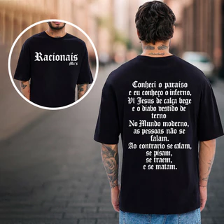 Camiseta Oversized ou Básica Racionais Mcs Conheci o Paraiso No Mundo Moderno As Pessoas Não Se Falam
