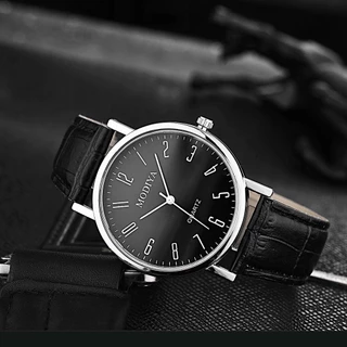Relógio de pulso de quartzos redondo para homens com pulseira de couro