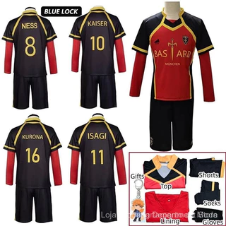 Anime Blue Lock Bastardo Munchen Cosplay Yoichi Isagi Uniforme Vermelho Camisa de Futebol Ness Kaiser Kurona Menino JHWA