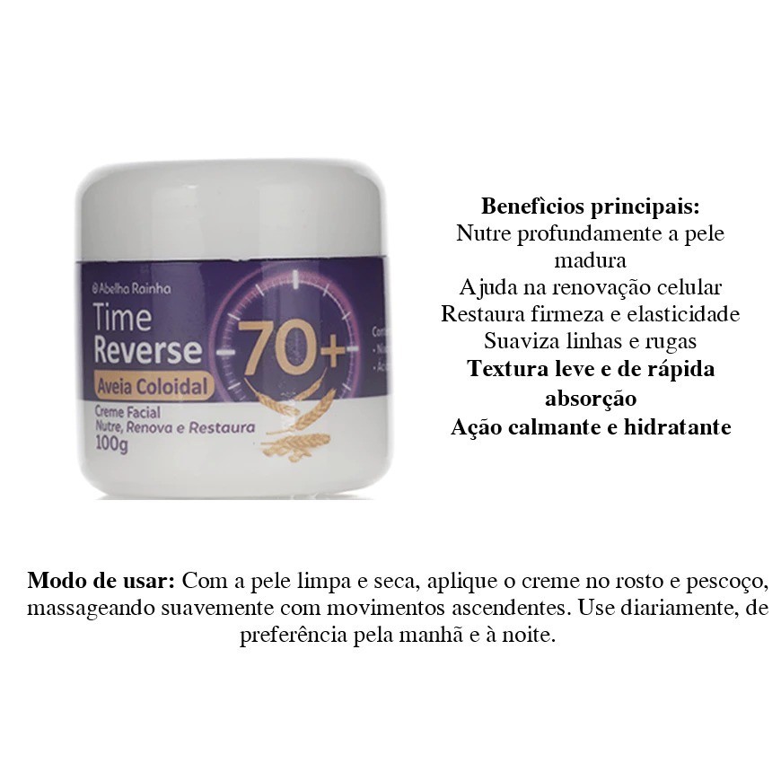Creme Rejuvenescedor Facial Time Reverse Aveia Coloidal 50 60 70+