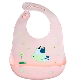 Babador infantil Vaquinha Impermeável C/ Bolso pega migalhas Rosa - Castela