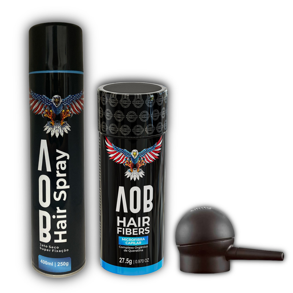 Fibra Capilar 27,5g + Aplicador + Hair Spray Fixador Aob (PRETO)