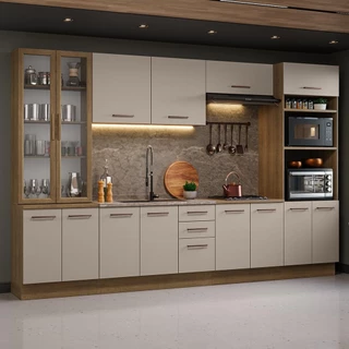 Armário de Cozinha Completa 340cm Rustic/Crema Agata Madesa 01 em Oferta na Shopee