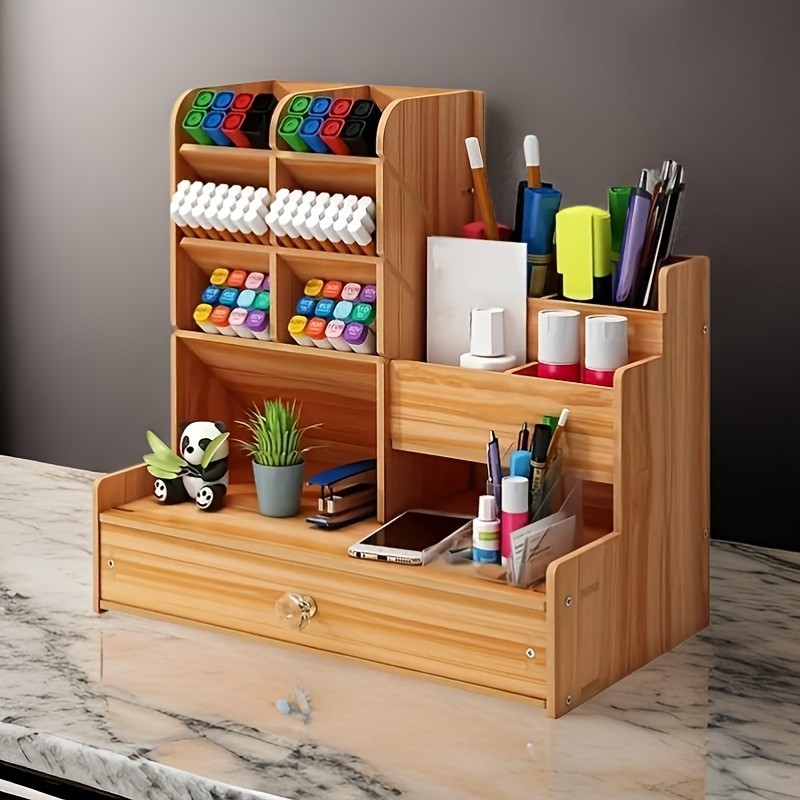 Organizador De Mesa Escritório Multiuso C/ Gaveta Nicho Canetas