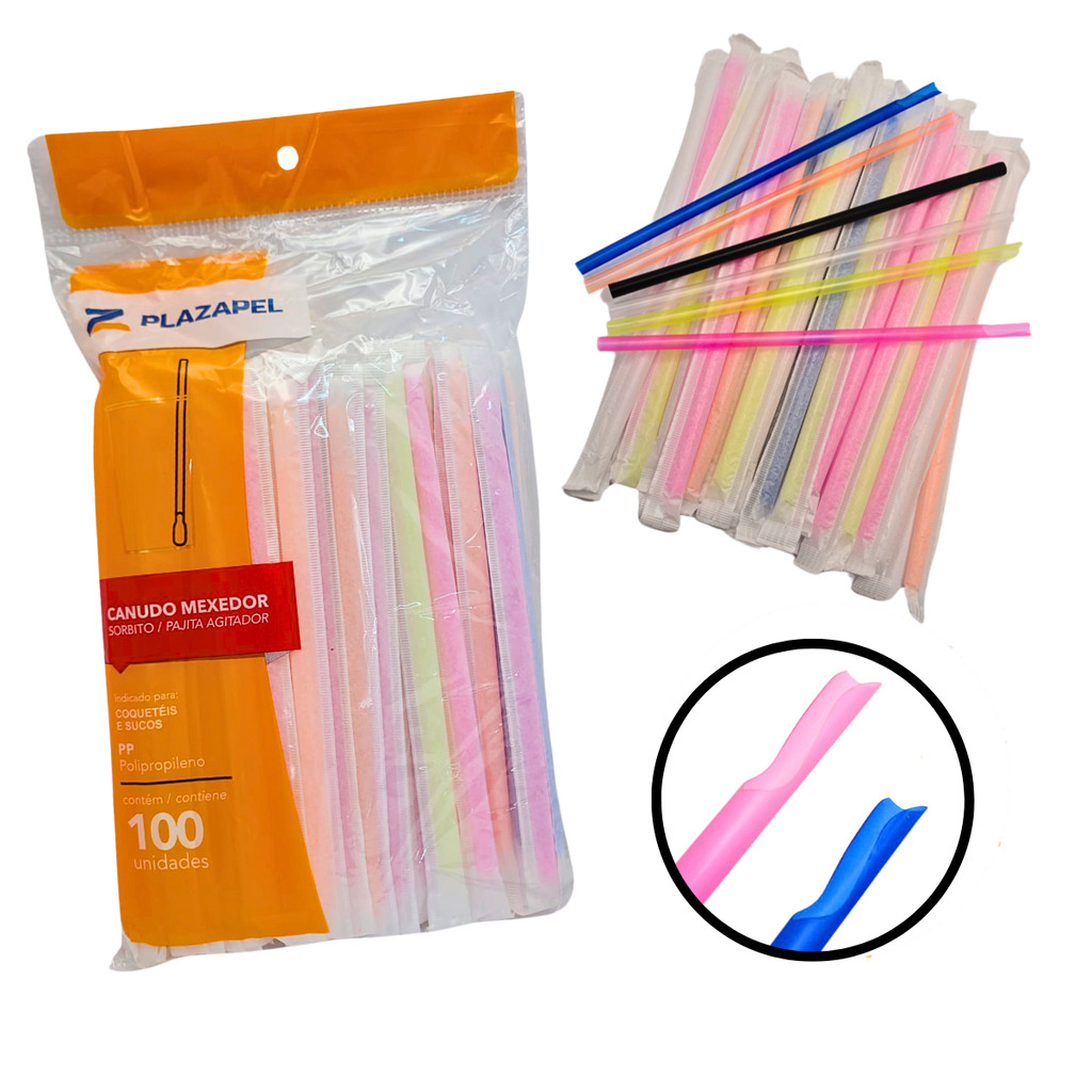Canudo Mexedor Colher Para Caipirinha Drinks Sucos Pacote Com 100 ...