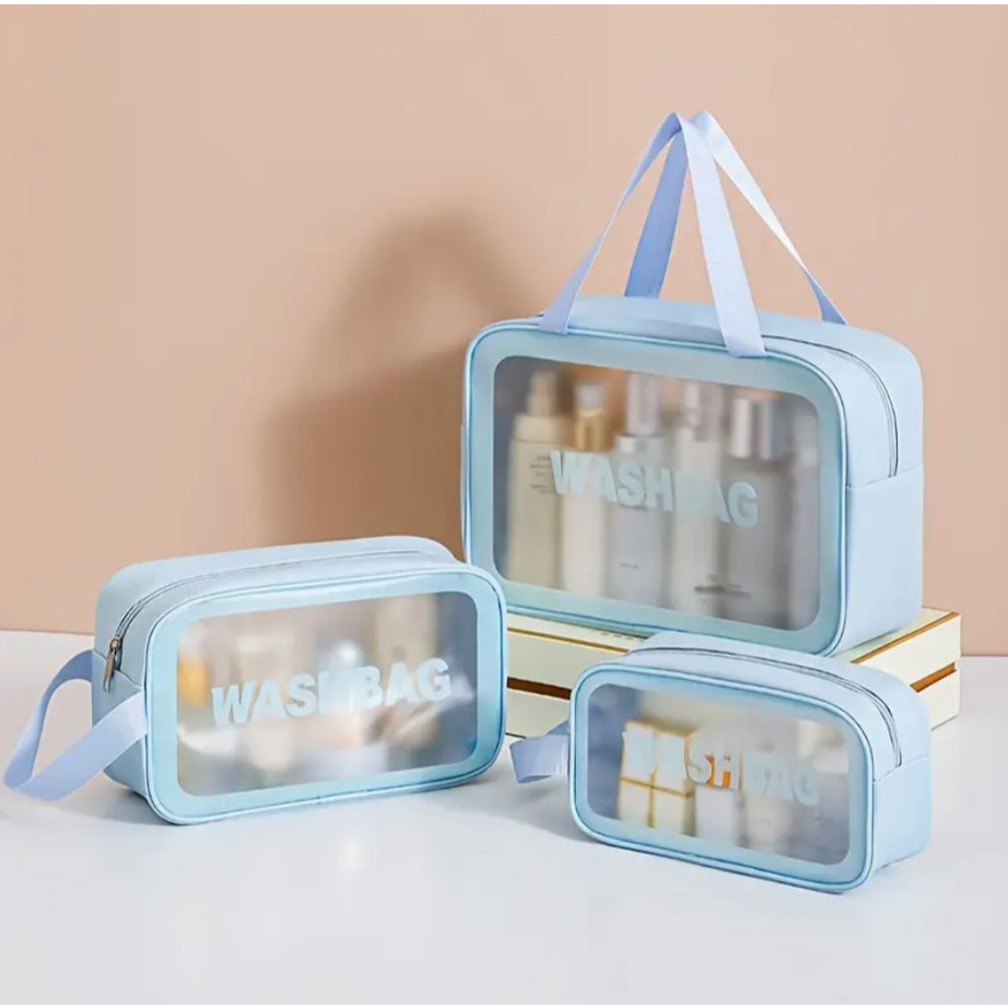 Kit 3 Necessaire Maquiagem Transparente WashBag A Prova De Água