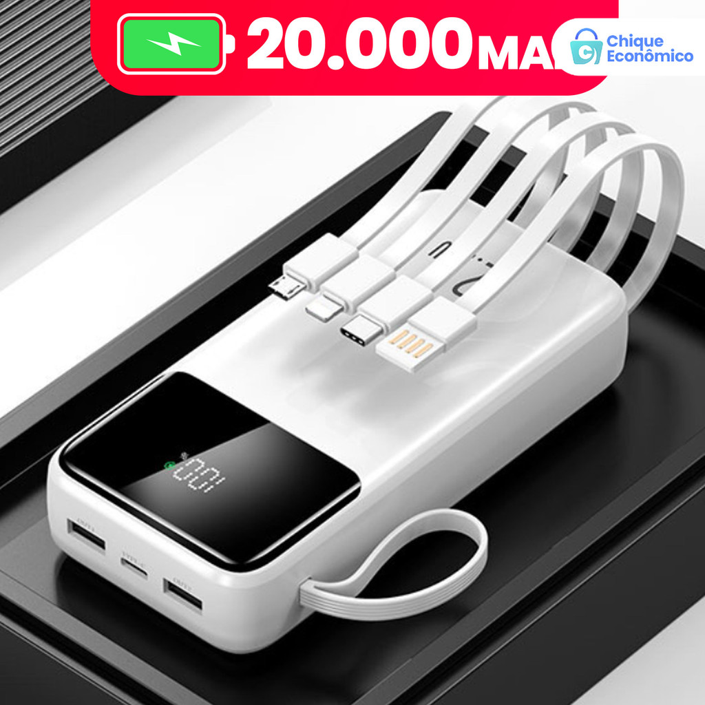 Power Bank 20000mAh com Visor Digital: Carregamento Ultra-Rápido e 4 ...