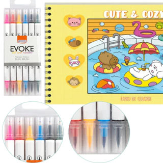 Kit Livro de Pintura Bobbie Goods Cute & Cozy Yellow + 6 Marcadores Com ponta dupla em Oferta na Shopee
