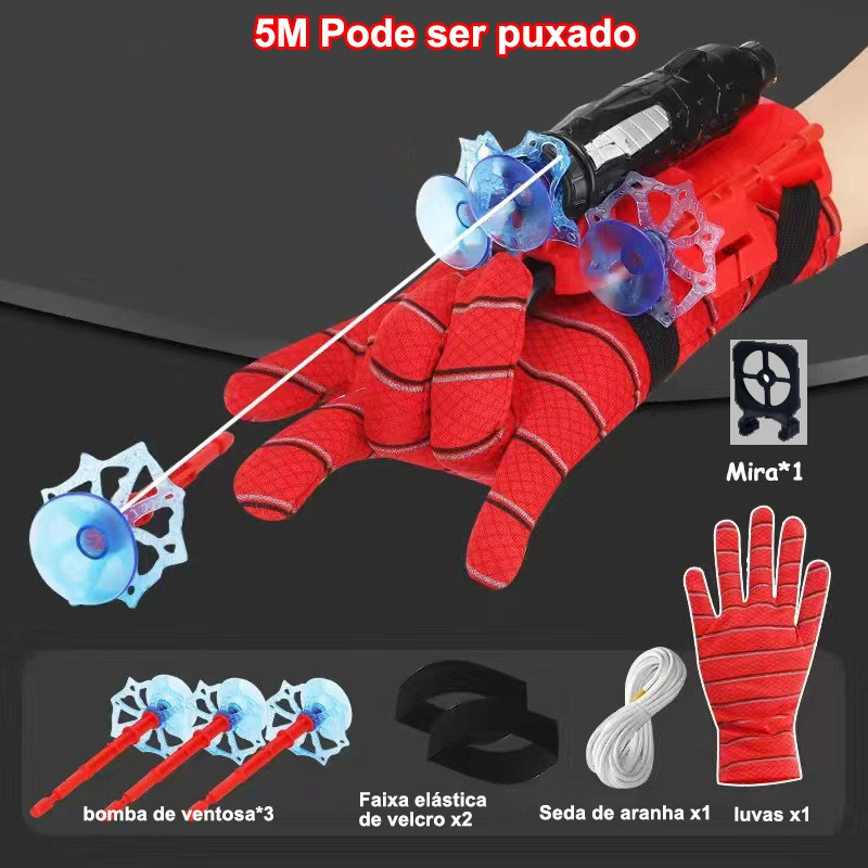 Luva Lança Dardos Homem Aranha Infantil Brinquedo Spider Man Herói Lançador Teia Ventosa