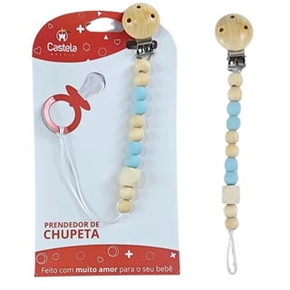 Prendedor de Chupeta Bambu Com Trava Clipe Livre BPA Azul - Castela