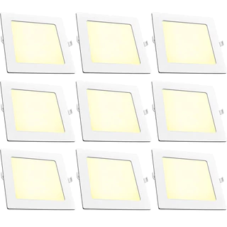 Kit 9 Painel Plafon Quadrado Embutir 18W Luz Amarela 3000K Luminária de Gesso Forro Avant