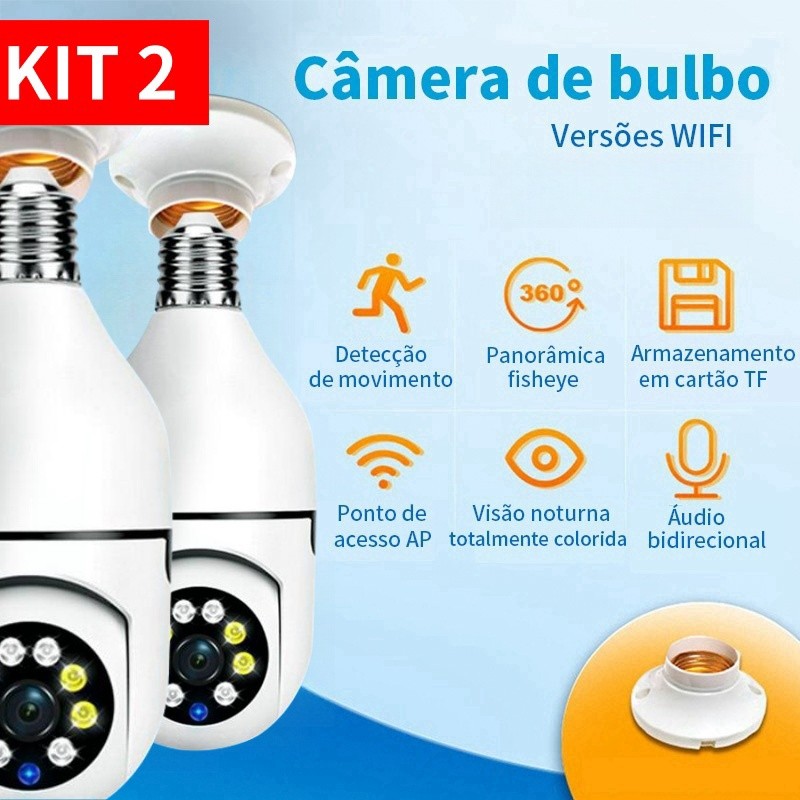 Kit 2 Camera wifi ip yoosee lampada com câmera  360 segurança externa visao noturno
