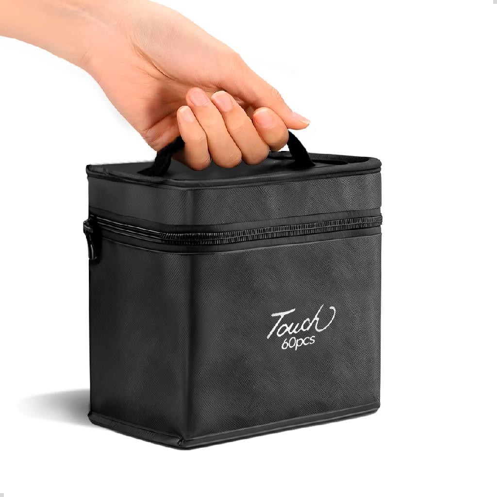 Conjunto Canetinhas 60 Cores Ponta Dupla Fina Grossa + Estojo