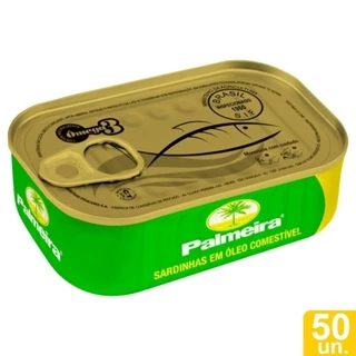 Sardinha Palmeira Óleo de Soja Abre Fácil 125g - Embalagem c/ 50 Unidades em Oferta na Shopee