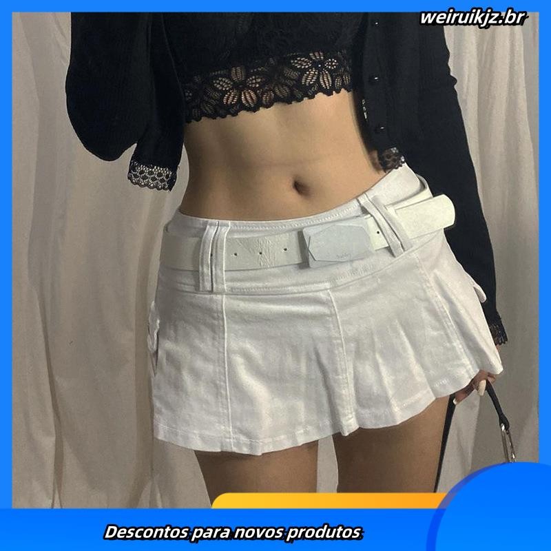 Harajuku Y2k Saia Jeans Mulheres Streetwear Gótico Escuro