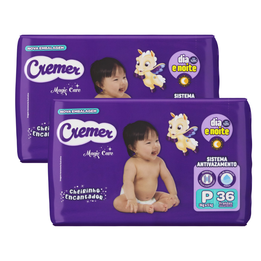 Kit com 2 Pacotes de Fralda Cremer Magic Care Econômica P 36un (Total ...