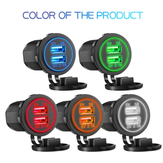 Carregador Duplo USB Para Carro 5V 3.1A 12V Com Painel Adaptador De Energia À Prova D'água.