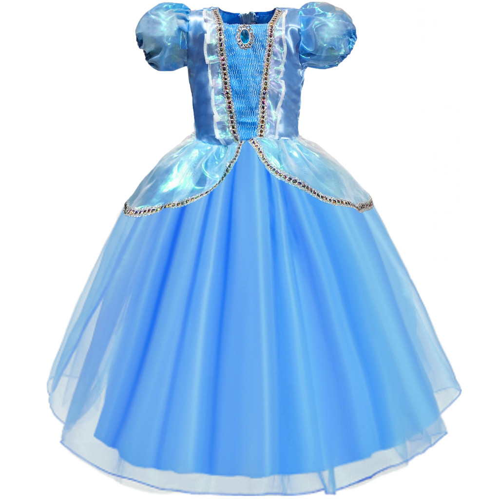 Vestido Cinderela Infantil Longo Fantasia Princesa Luxo Azul Festa