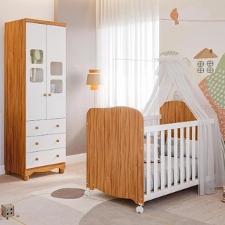 Quarto de Bebê Completo Berço Americano Uli Guarda Roupa Uli 2 Portas 100% MDF Móveis Peroba