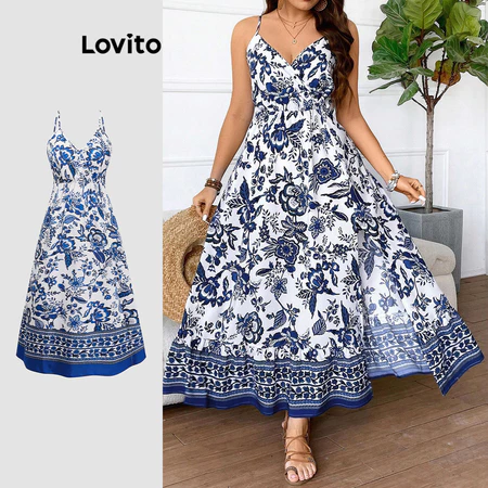 Lovito vestido curva plus size boho tribal print padrão vestido para mulheres