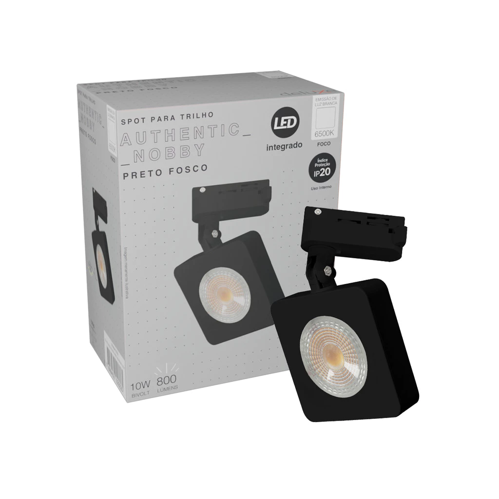 Spot Led Trilho Authentic Nobby 10w 6500k Quadrado Pf Deluxe