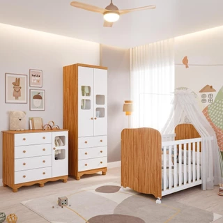 Quarto de Bebê Completo Berço Americano Uli Guarda Roupa Uli 2 Portas Cômoda Uli 100%MDF Moveis Peroba