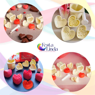Kit Modelador Ejetor Molde Para Massas Brigadeiro e Doces - Coração 6 Peças