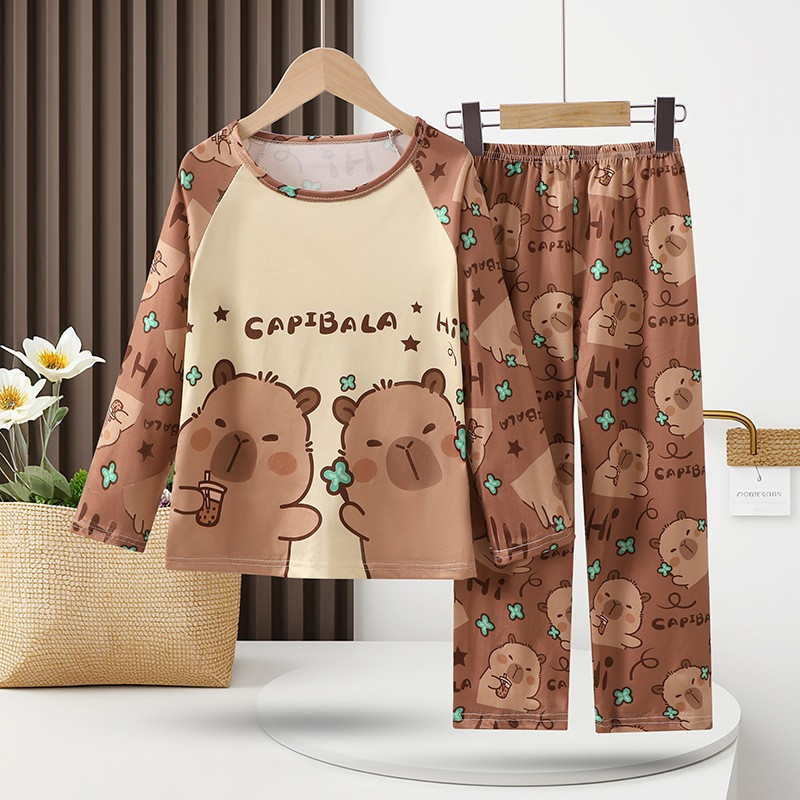 Conjunto de Pijama Infantil Capivara 2025 Primavera Verão Impressão de Desenho Animado Roupas de Ar Condicionado para Ad em Oferta na Shopee