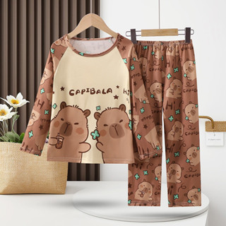 Conjunto de Pijama Infantil Capivara 2025 Primavera Verão Impressão de Desenho Animado Roupas de Ar Condicionado para Ad em Oferta na Shopee