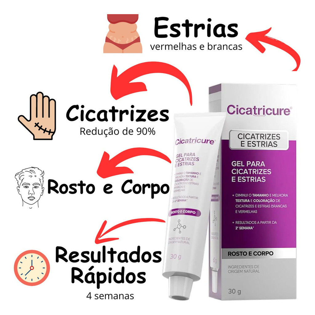 Cicatricure Gel Para Estrias e Cicatrizes 30g - Remove Queloides ...