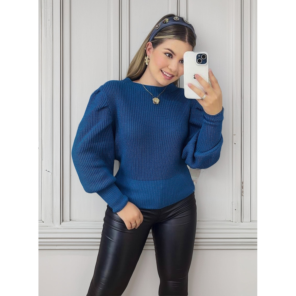 Blusa D Frio Casaquinho Suéter Tricô Manga Bufante Princesa