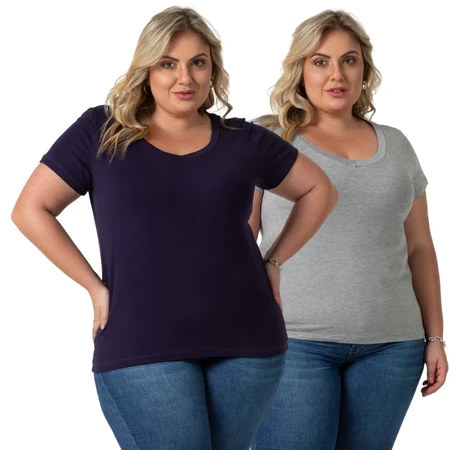 Kit 2 Blusa Plus Size Decote V Várias Cores Moda Feminina 103836 K2 DROP C1
